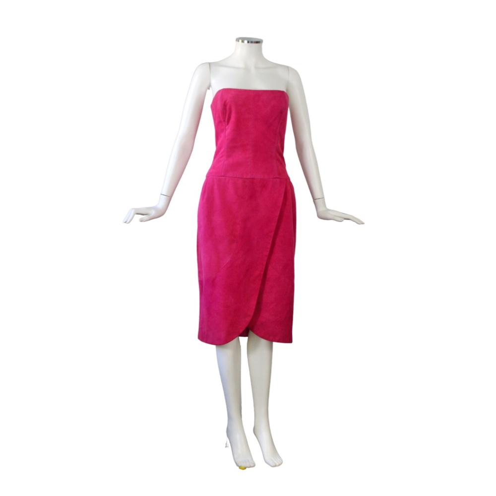 VINTAGE 1990s Victor Costa Pink Ultrasuede Strapless Dress - Vintage Size 12